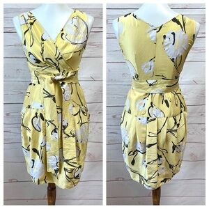 Moschino Painted Floral Silk Faux Wrap Surplice Dress